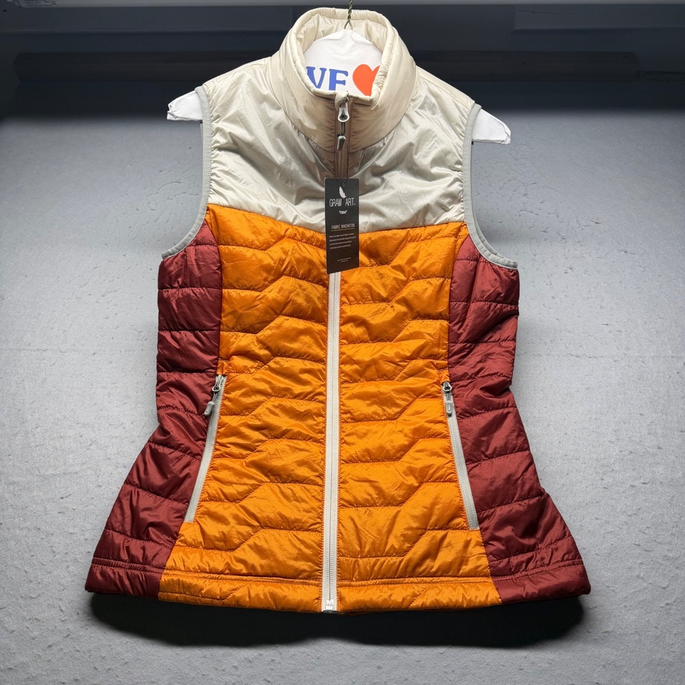 Hexa Custom Puffer Vest Womens XS Orange Colorblock Insulated Full Zip Quilted